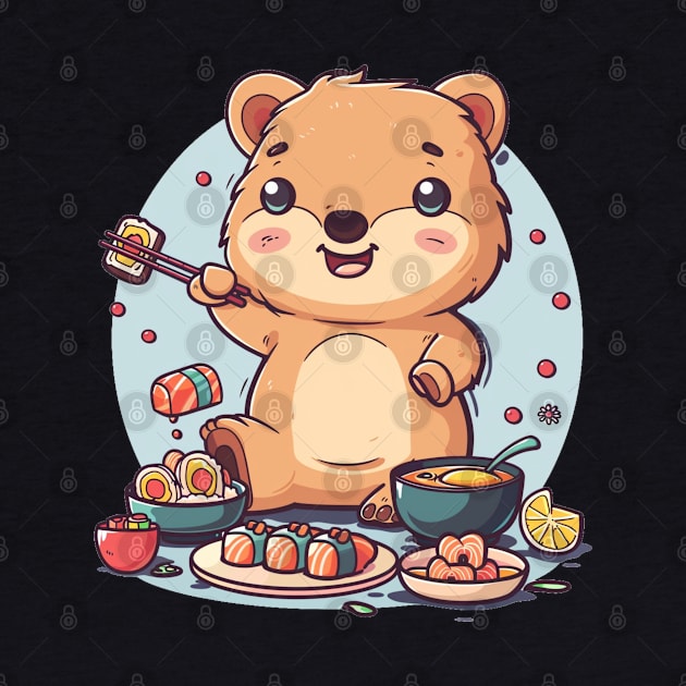 Kawaii Quokka eating sushi by MilkyBerry